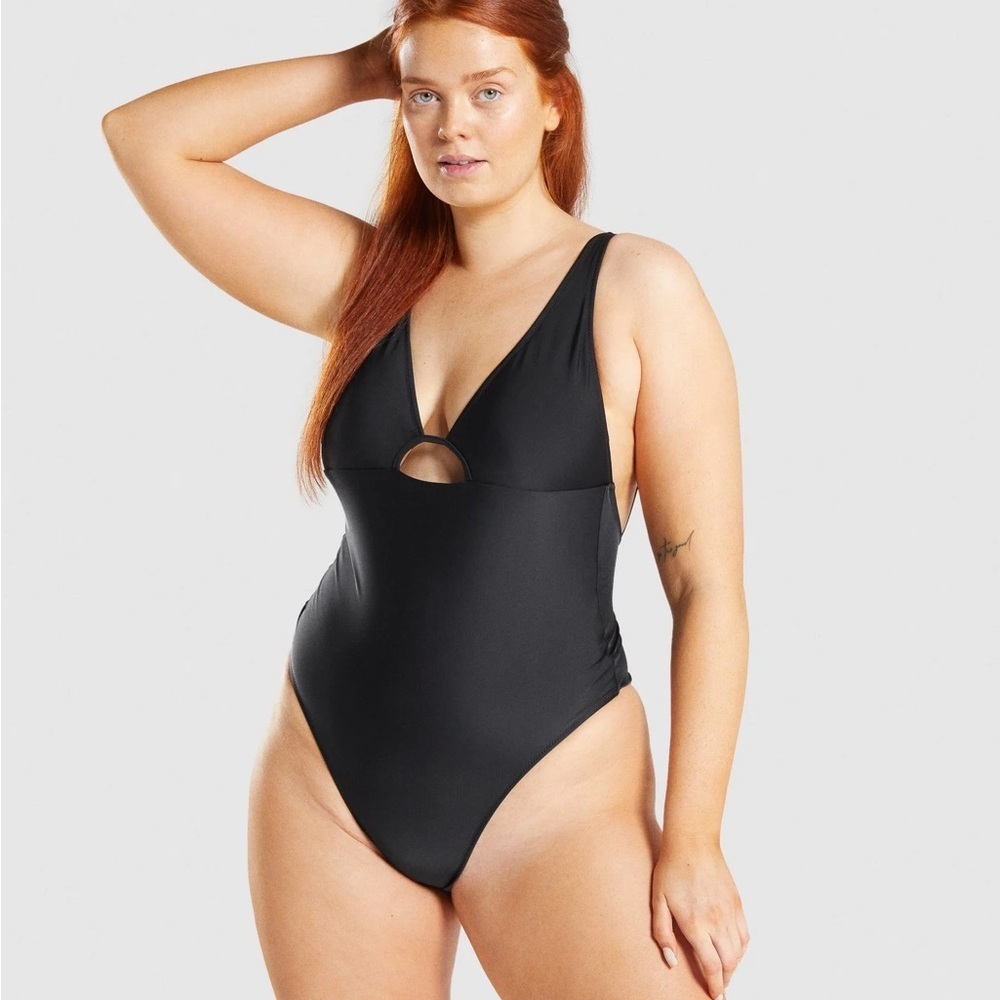 Gymshark Black Cutout One-Piece Swimsuit Strappy Back Medium - Picture 1 of 10